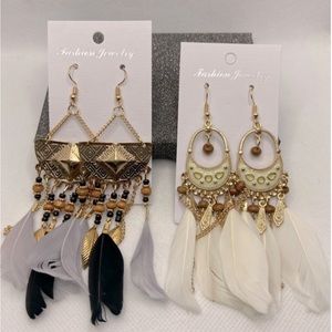 Faux Feather Earrings Bohemian Fringe Tassel Long Drop Dangle Earrings Set
